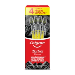 Cepillo de Dientes Colgate Zig Zag Charcoal Cajilla 4 pzas