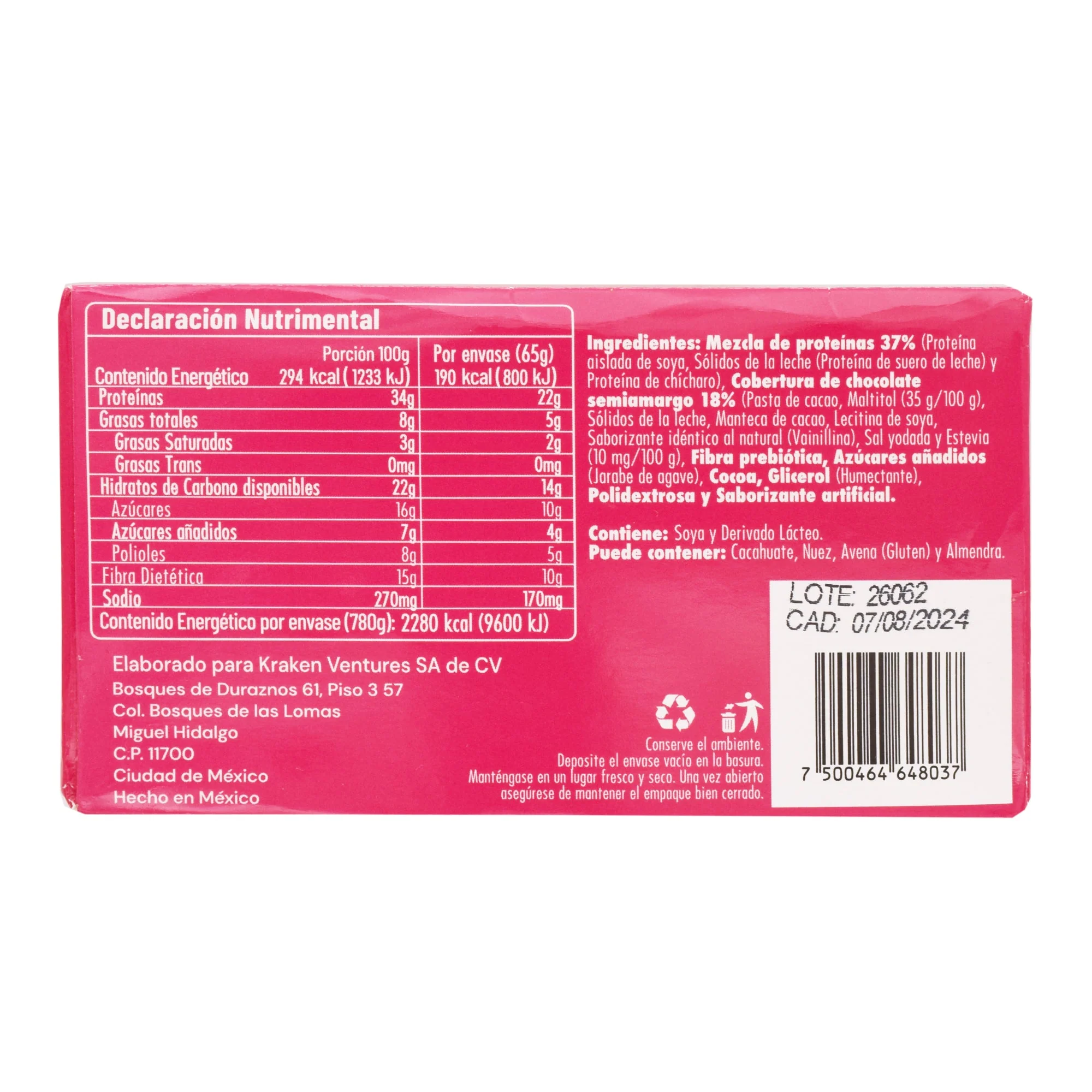 Barra De Proteina Chocolate Oscuro 65G (Paquete 12) - Imagen 2