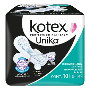 Toallas Femeninas Kotex Unika Ultra Delgada Con Alas 10 PZS