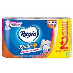 Regio Papel Higiénico Rinde+ 6 rollos + 2